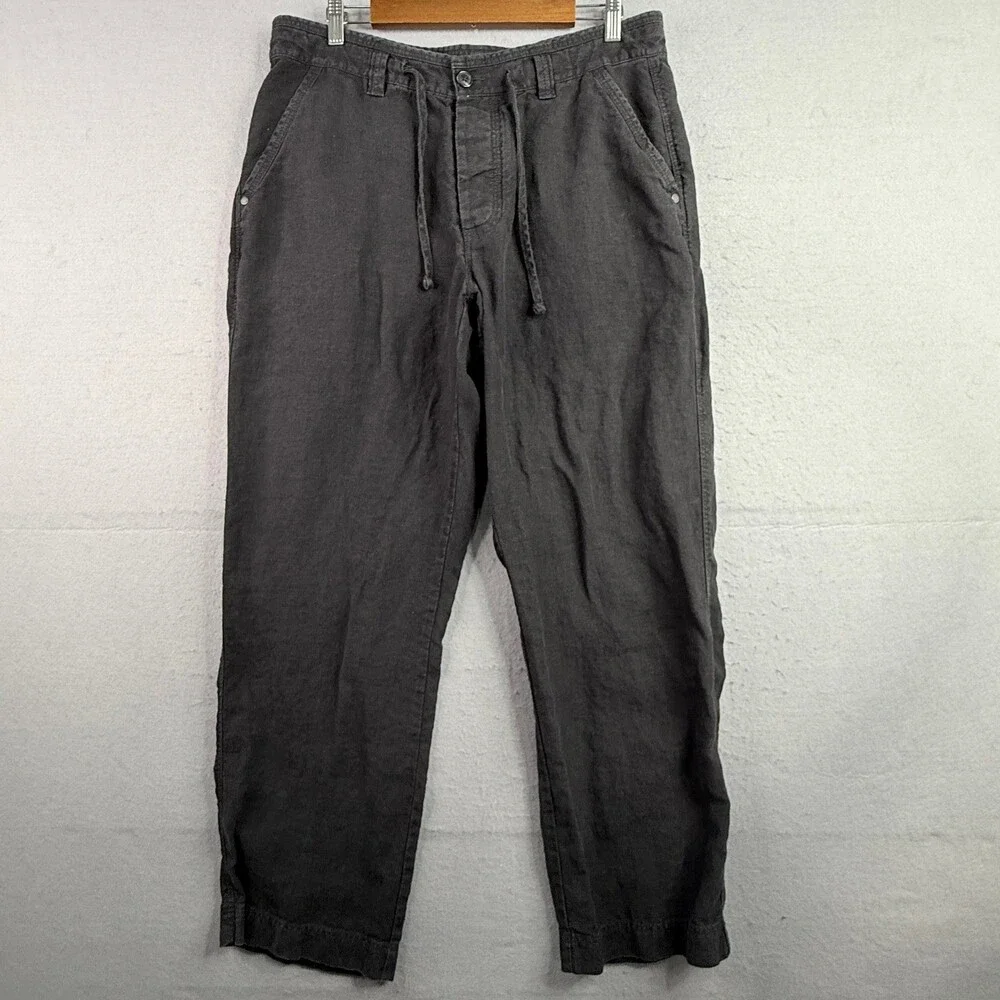 Murano Linen Pants Mens 35x32 Black Drawstring Button Fly Relaxed Beach